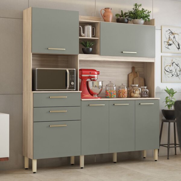 Armário De Cozinha 6 Portas 2 Gavetas Select Avena Touch/menta