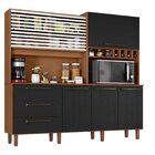 Armário De Cozinha 6 Portas 3 Gavetas Mega Cinamomo / Preto C