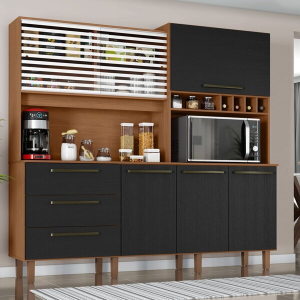 Armário De Cozinha 6 Portas 3 Gavetas Mega Cinamomo / Preto C