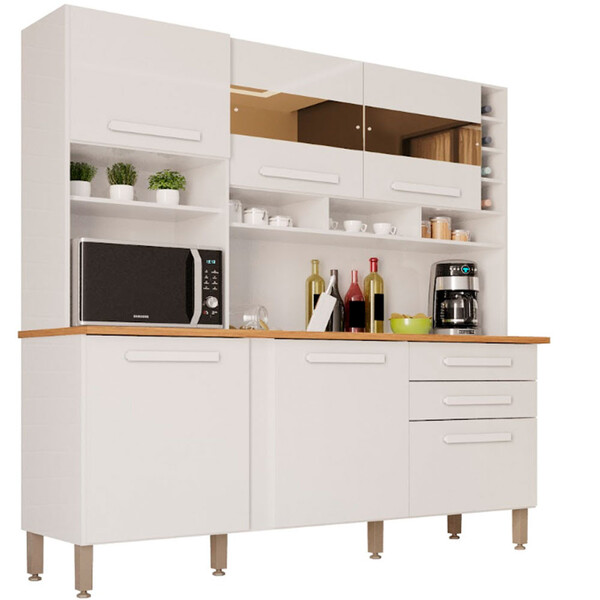 Armário De Cozinha 6 Portas Com Espelhos 2 Gavetas Alexia Top Imop
