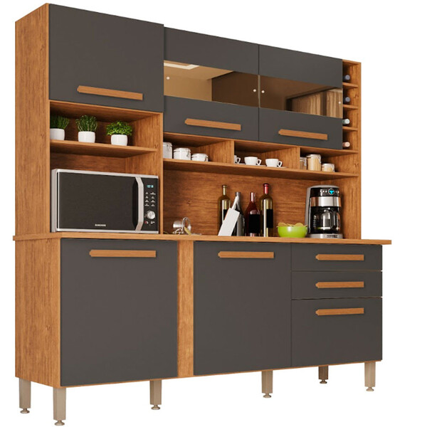 Armário De Cozinha 6 Portas Com Espelhos 2 Gavetas Alexia Top Imop