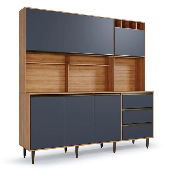 Armário De Cozinha 7 Portas 3 Gavetas Nicho Versatti Freijó/