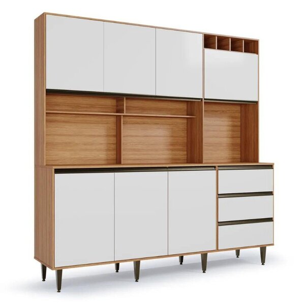 Armário De Cozinha 7 Portas 3 Gavetas Nicho Versatti Freijó/