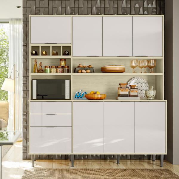 Armário De Cozinha 8 Portas 2 Gavetas Com Adega Carvalho Off