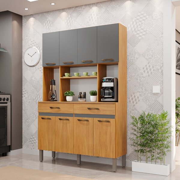 Armário De Cozinha 8 Portas 2 Gavetas New Ônix Cinamomo/ Graf