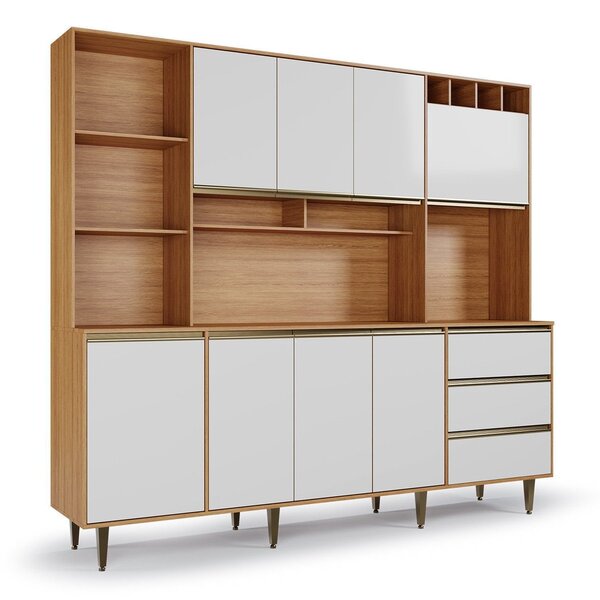 Armário De Cozinha 8 Portas 3 Gavetas Nicho Versatti Freijó/