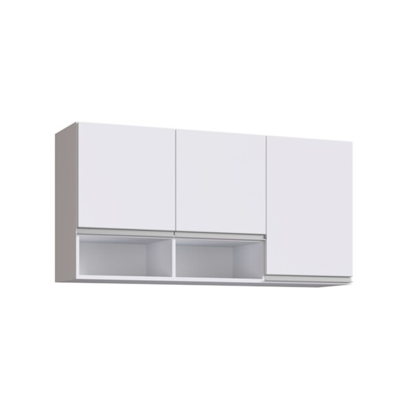 Armário De Cozinha Aéreo 120cm 3 Portas Nichos Athena Branco