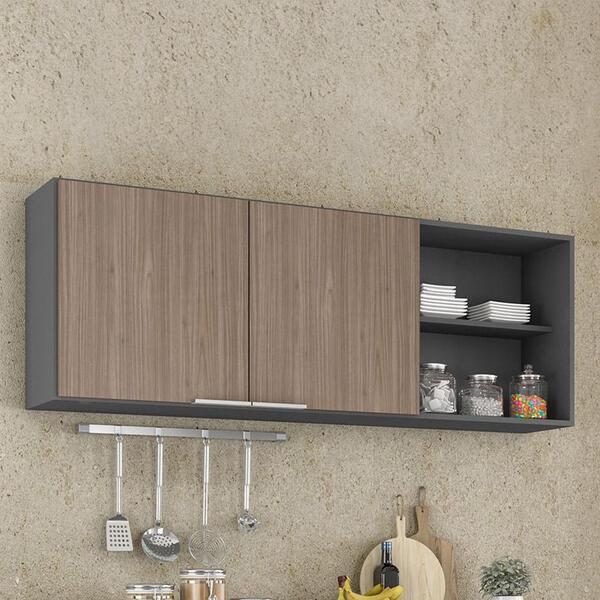 Armário De Cozinha Aéreo 150cm Pérola Z34 Grafite/freijó - Mpozenato ...