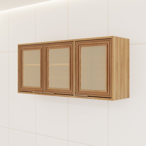 Armário De Cozinha Aéreo 3 Portas 120cm Com Tela Thalita  Nog