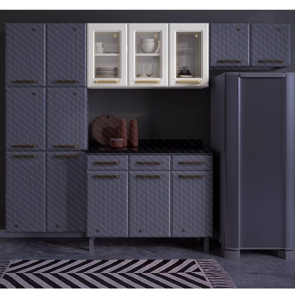 Armário De Cozinha Aéreo 3 Portas Com Vidro Diamante Telasul