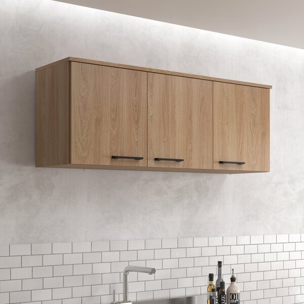 Armário De Cozinha Aéreo 3 Portas Maysa Madeira Oak