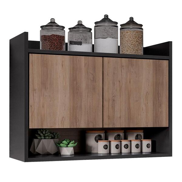 Armário De Cozinha Aéreo 71cm 2 Portas 1 Nicho Ceci M24 Preto