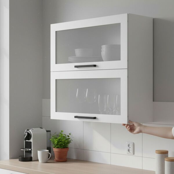 Armário De Cozinha Aéreo 80cm 2 Portas Basculantes C/vidro 10