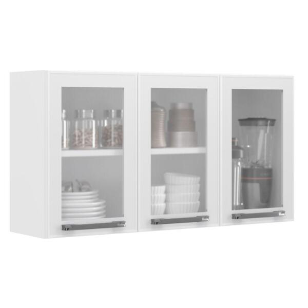 Armário De Cozinha Aéreo Itatiaia Aço 3 Portas Com Vidro Flor