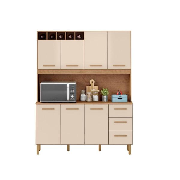 Armário De Cozinha Alice 1,57m Com 7 Portas Amêndoa Off White