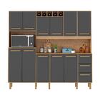 Armário De Cozinha Amanda 11 Portas 2,12mt Amêndoa Grafite