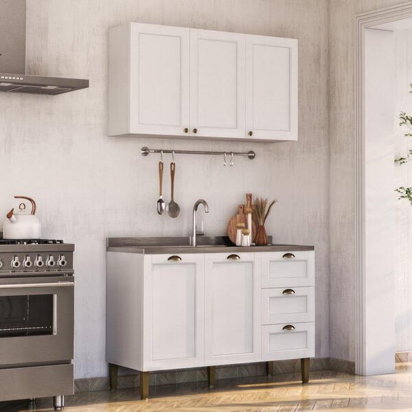 Armário De Cozinha Americana Modulada 120cm Com Balcão Para P