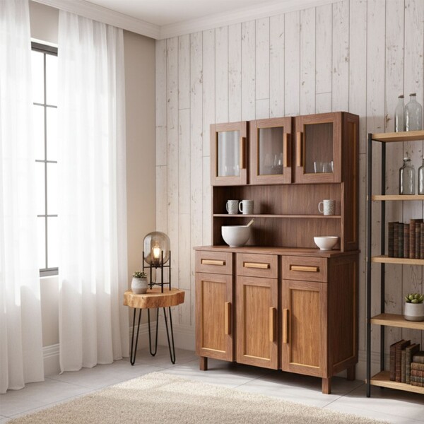 Armário De Cozinha Bahia 6 Portas 3 Gavetas Com Vidro Natural