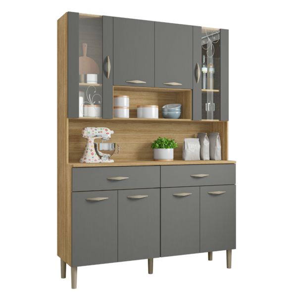 Armário De Cozinha Com 2 Gavetas Pisa Freijó Gris