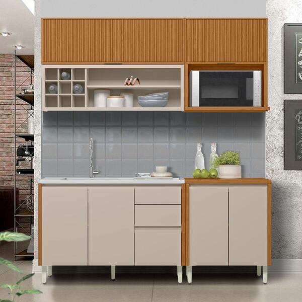 Armário De Cozinha Com Armário Aéreo 4 Peças Nature Off White