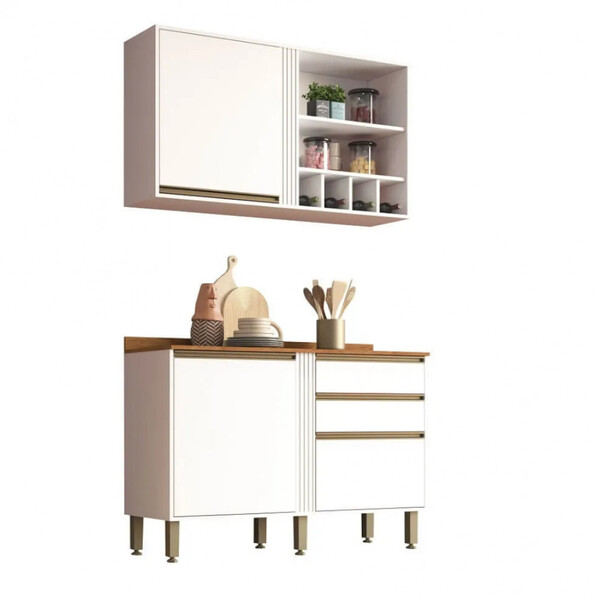 Armário De Cozinha Com Balcão Completo 2 Peças Perola Salleto