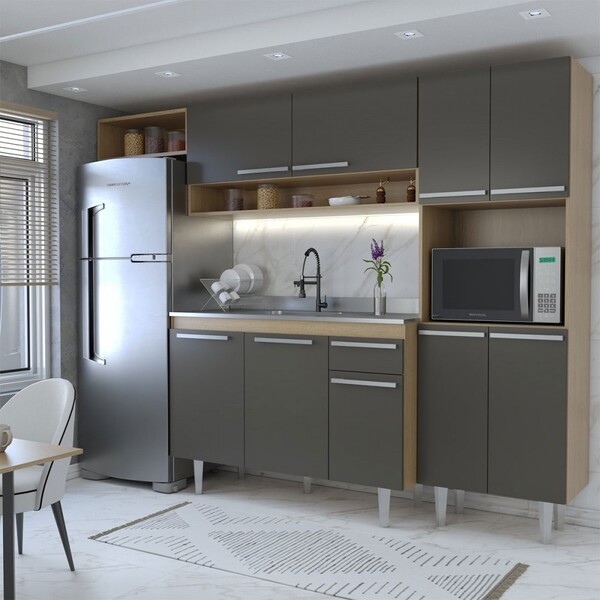 Armário De Cozinha Com Balcão Para Pia Emília 9 Portas 1 Gave