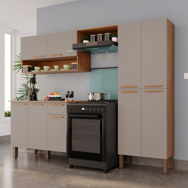 Armário De Cozinha Com Balcão Topazio 9 Portas 1 Gaveta Cinam