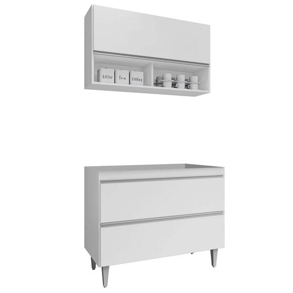 Armário De Cozinha Com Nichos Cp01 Para Pia 100cm Z34 Branco