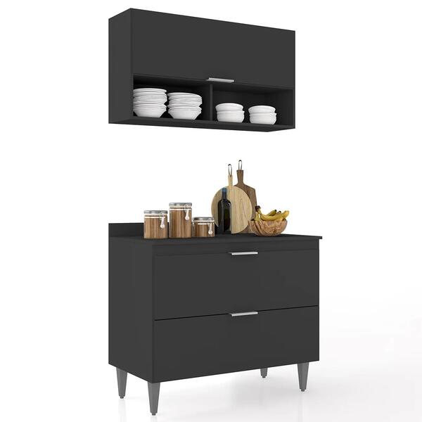 Armário De Cozinha Com Tampo Cp01 100cm Pérola Preto Z34 - Mp