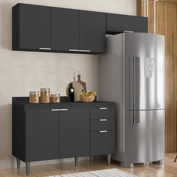 Armário De Cozinha Com Tampo Cp03 190cm Pérola Preto Z34