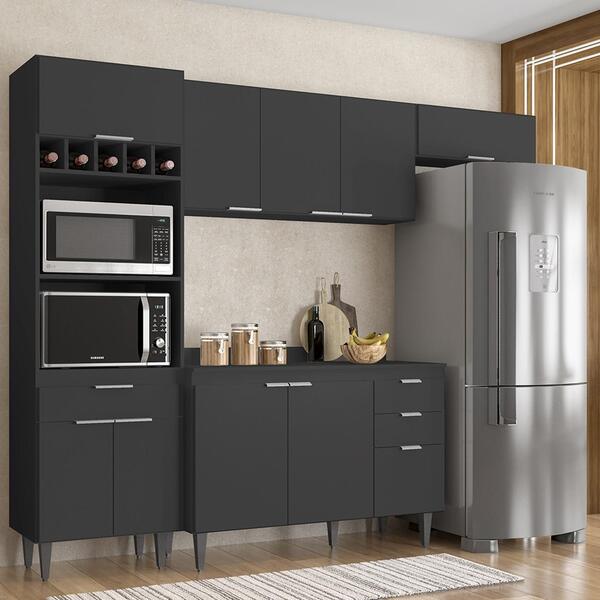 Armário De Cozinha Com Tampo Cp04 250cm Pérola Preto Z34