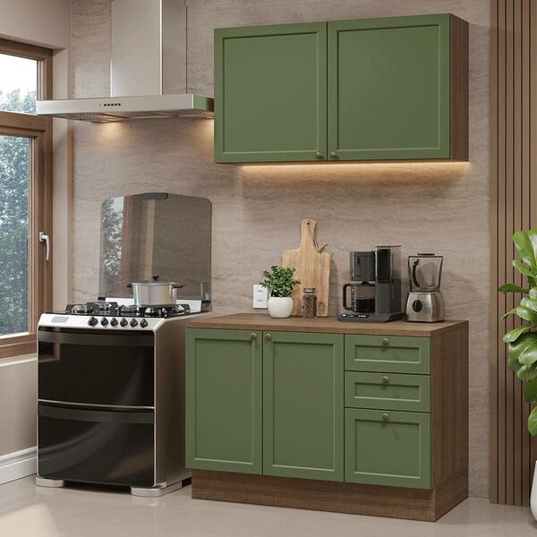 Armário De Cozinha Compacta 120 Cm Rustic/verde Vik Madesa 01