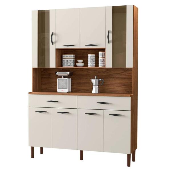 Armário De Cozinha Compacta 121cm Bruna Z06 Nogueira/off Whit