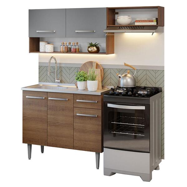 エミリー Armário De Cozinha Compacta 165cm Com Pia Rustic/cinza Emilly