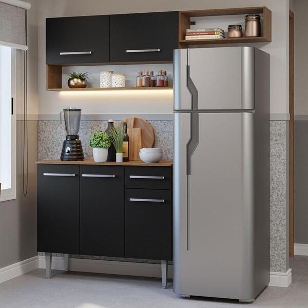 Armário De Cozinha Compacta 165cm Rustic/preto Emilly Madesa