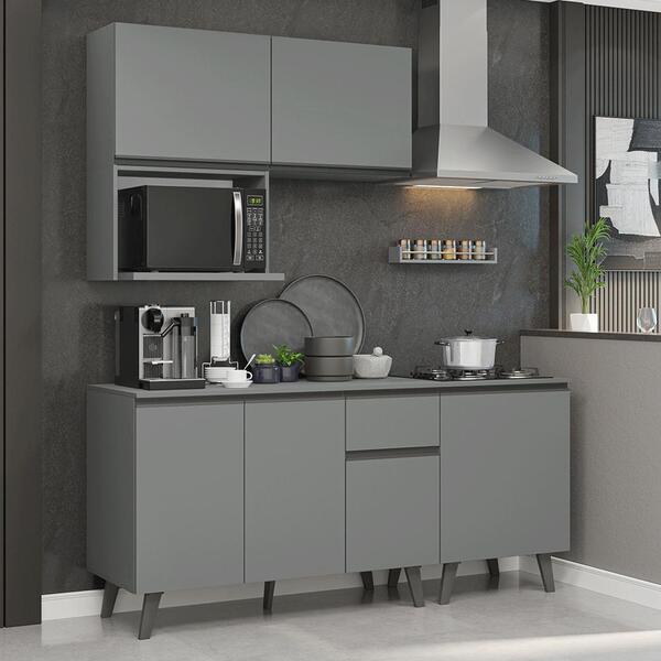 Armário De Cozinha Compacta 180 Cm Cinza Nice Madesa 02 | Leroy Merlin