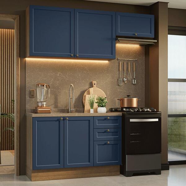 Armário De Cozinha Compacta 180 Cm Rustic/azul Vik Madesa 02