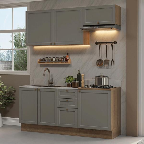 Armário De Cozinha Compacta 180 Cm Rustic/cinza Vik Madesa 01