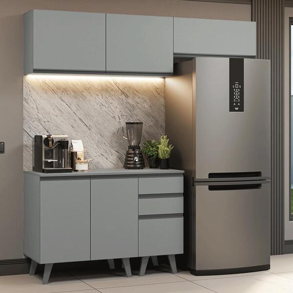 Armário De Cozinha Compacta 200cm Cinza Nice Madesa Xa06