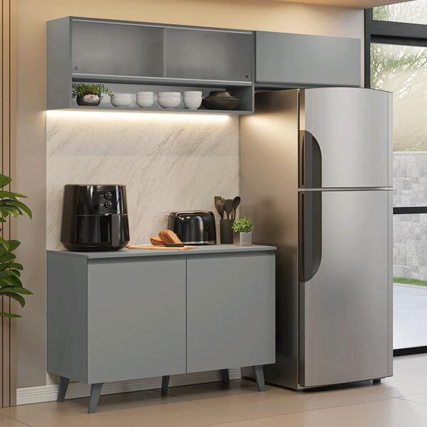 Armário De Cozinha Compacta 200cm Cinza Nice Madesa Xa09