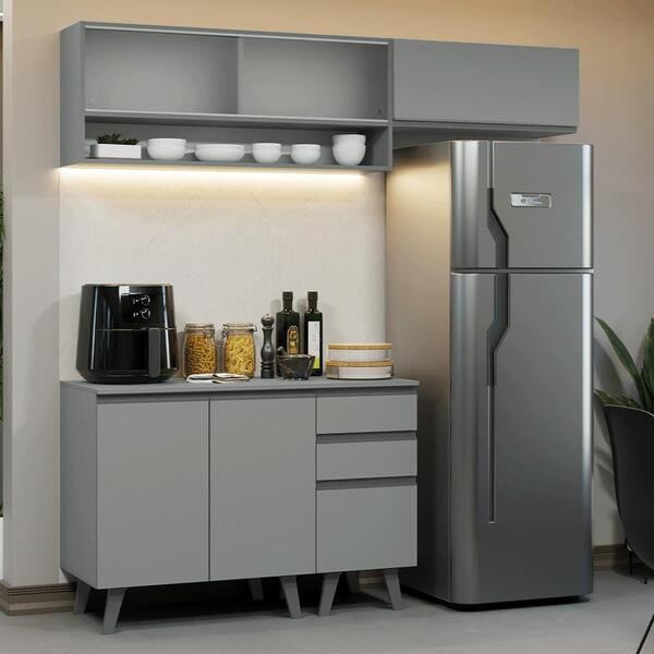 Armário De Cozinha Compacta 200cm Cinza Nice Madesa Xa13