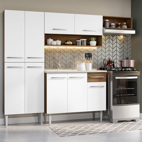 Armário De Cozinha Compacta 229cm Com Pia Rustic/branco Emill