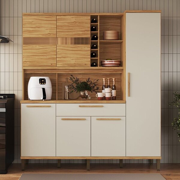 Armário De Cozinha Compacta 6 Portas 1 Gaveta E Mini Adega 178cm 100% ...