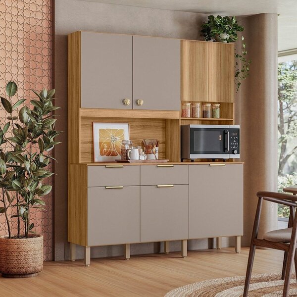 Armário De Cozinha Compacta 7 Portas 2 Gavetas Tropical Freij