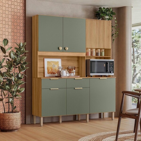 Armário De Cozinha Compacta 7 Portas 2 Gavetas Tropical Freij