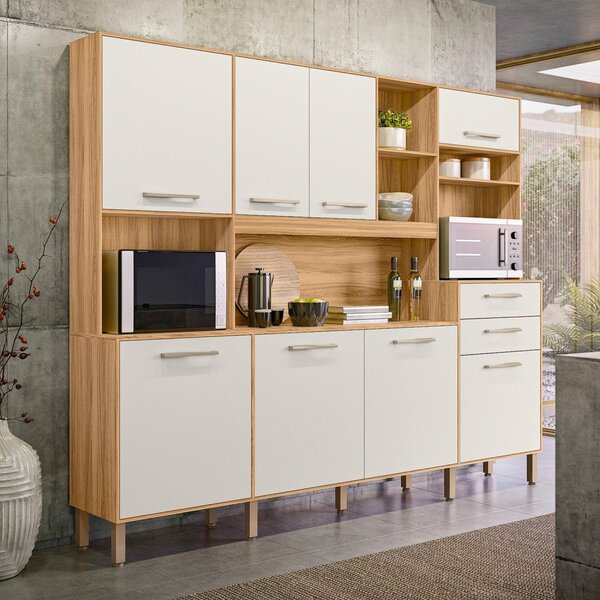 Armário De Cozinha Compacta 8 Portas 2 Gavetas Freijó E Off W