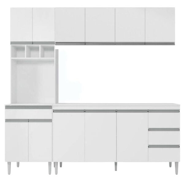 Armário De Cozinha Compacta Com Tampo 210 Cm Andréia Branco