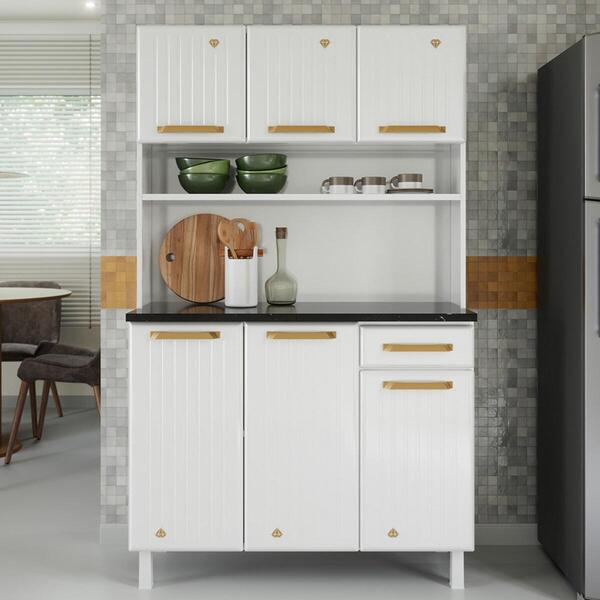 Armário De Cozinha Compacta De Aço Com Balcão Com Tampo 105cm