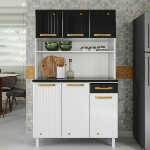 Armário De Cozinha Compacta De Aço Com Balcão Com Tampo 105cm