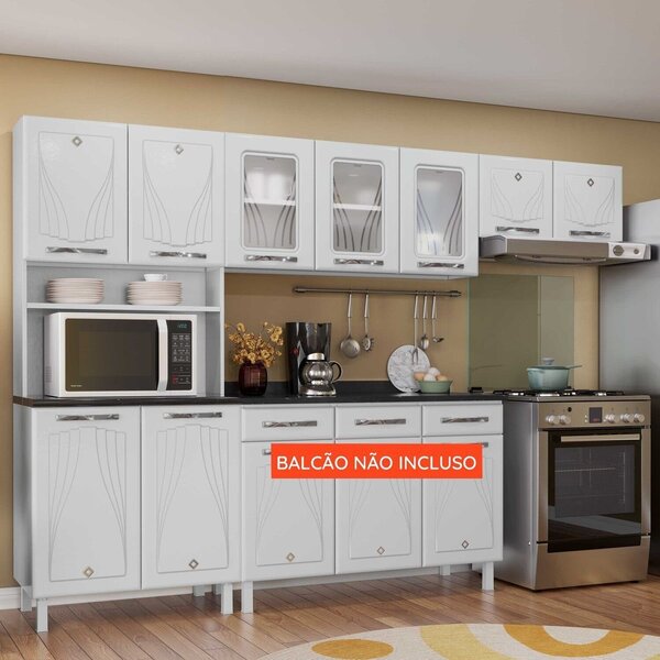 Armário De Cozinha Compacta De Aço Com Vidro 3 Peças Star New